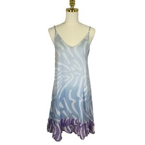 OLIPHANT Tuckernuck Slip Dress Zebra Striped Midi Silk Cotton Blend Small Preppy